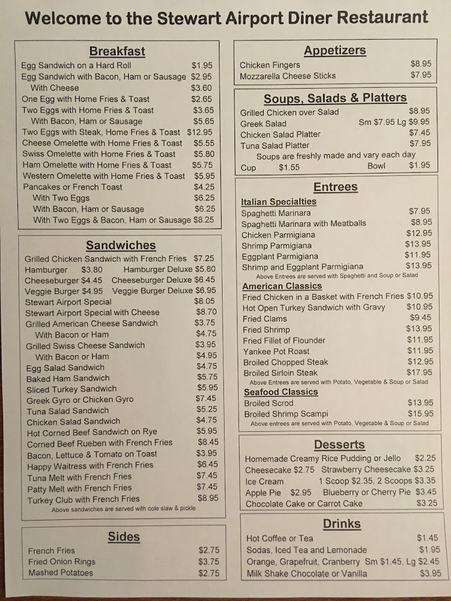 Stewart Airport Diner Menu - Image 1
